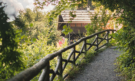 Rustic walkway to a cottage in the rural countryside